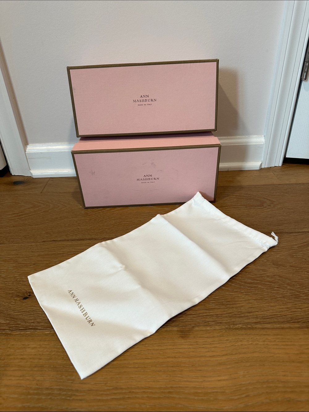 ANN MASHBURN Set of Two Shoes Boxes  with one Dust Bag.